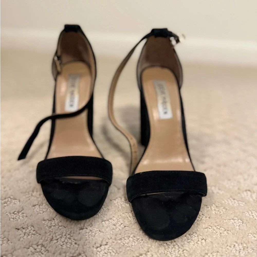 Steve Madden Black Suede Ankle-Strap Block Heels